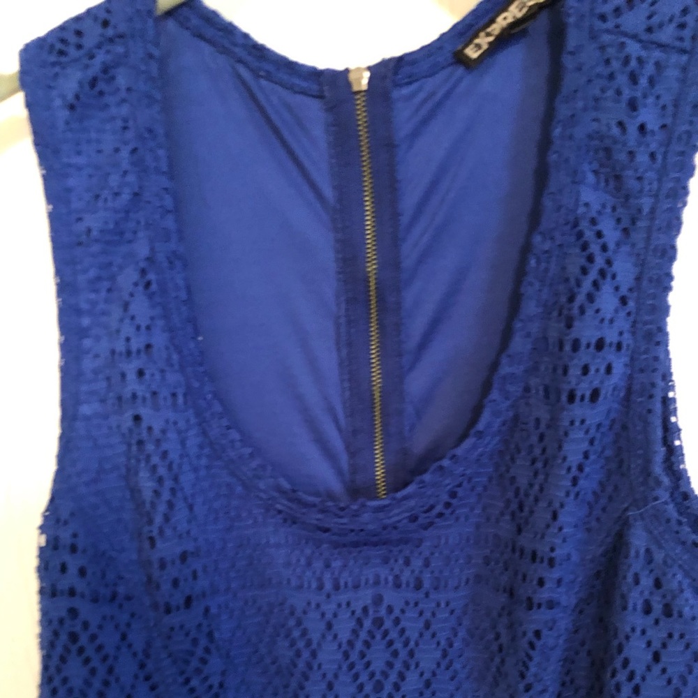 Vibrant blue, short, lace dress